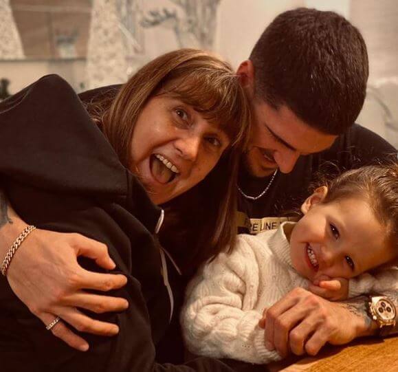 Monica Ferrarotti with her son Rodrigo De Paul and grandchild.